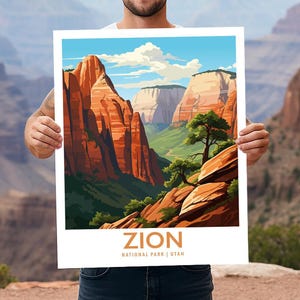 Zion National Park Utah Travel Print Gift Hiking Wall Art Home Decor Poster