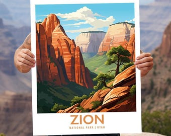 Zion National Park Utah Travel Print Gift Hiking Wall Art Home Decor Poster