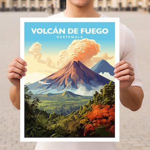 Volcán de Fuego Acatenango Volcano Hike Guatemala Travel Wall Art Poster Print