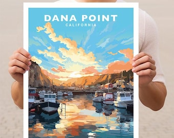 Póster de pared con arte turístico de Dana Point, California
