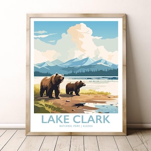 Parc national du lac Clark, Alaska, impression de voyage, cadeau de randonnée, art mural, décoration d'intérieur, affiche