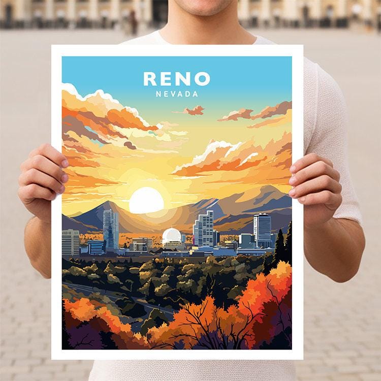 Reno Nevada Travel Wall Art Poster Print - Etsy