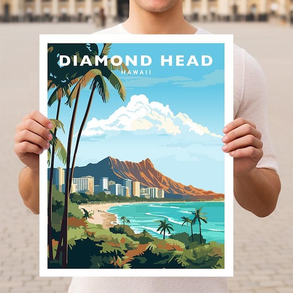 Diamond Head Hawaii Oahu Travel Wall Art Poster Print - Etsy