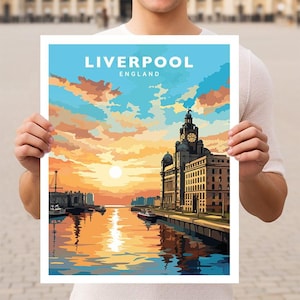 Impression d&#39;affiche d&#39;art mural de voyage Liverpool Angleterre Royaume-Uni