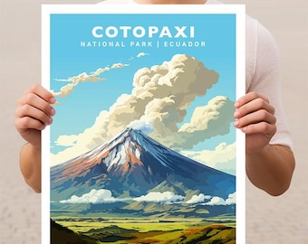 Póster de viaje con arte mural del Parque Nacional Cotopaxi, Ecuador