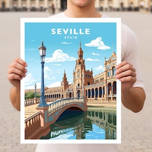 Póster de viaje a Sevilla, España, arte mural impreso