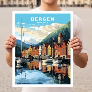 Bergen Norwegen Reise Wand Kunst Poster Print