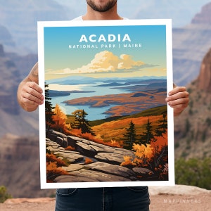 Acadia National Park Maine Travel Print Gift Hiking Wall Art Home Decor Poster