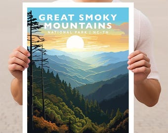 Great Smoky Mountains National Park North Carolina Tennessee Travel Print Gift Hiking Wall Art Home Decor Poster