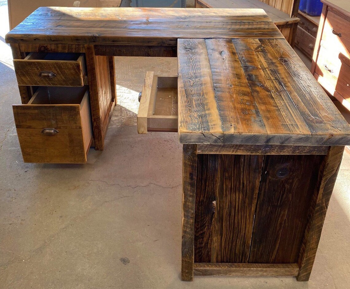 Reclaimed Rustic Barnwood Desk, Reclaimed Barnwood Office Desk ...