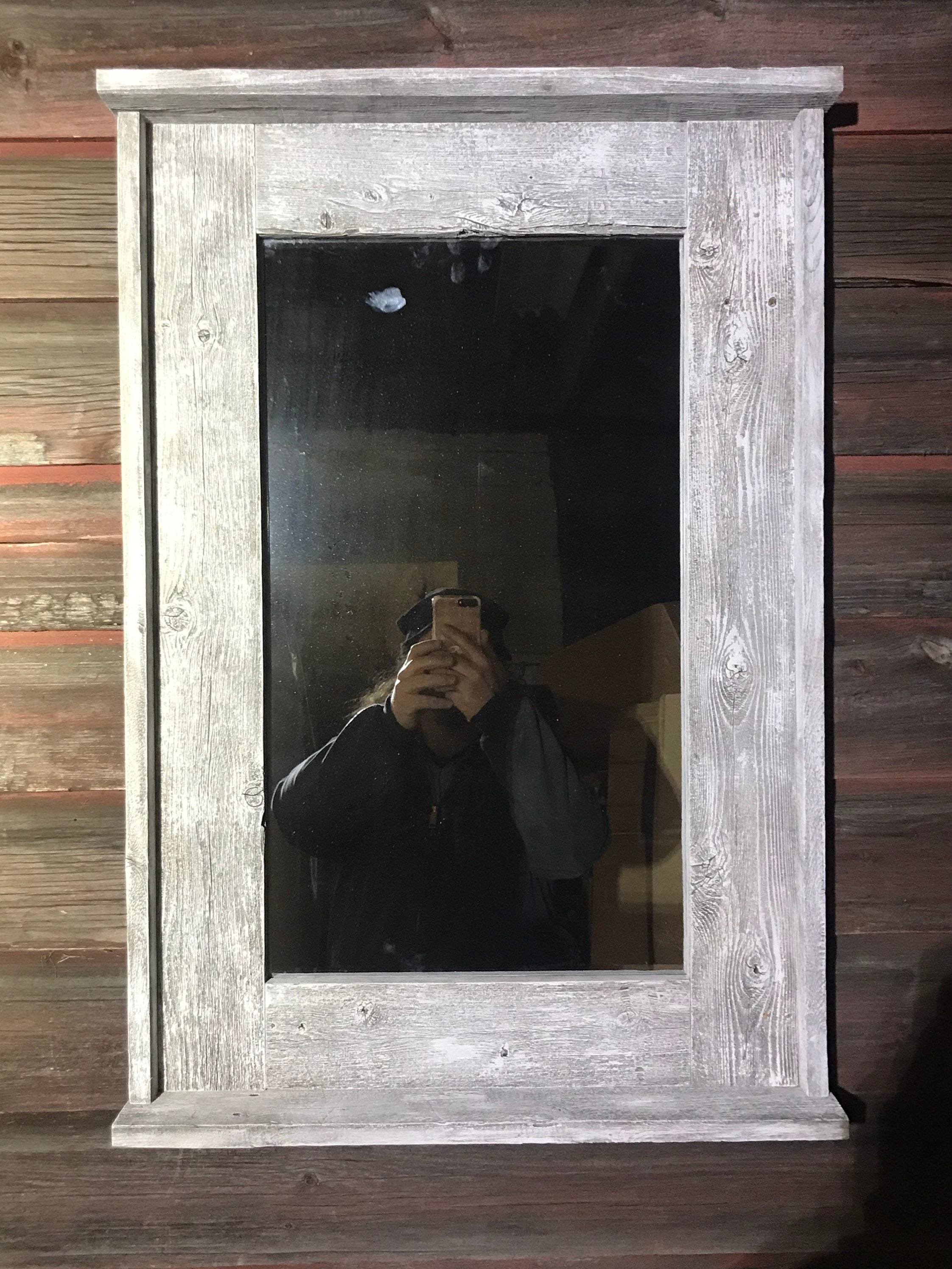 Farmhouse Mirror, Whitewashed Mirror, Distressed Mirror, Reclaimed Mirror,  Barnwood Mirror, White Framed Mirror W/ Shelf -  Canada