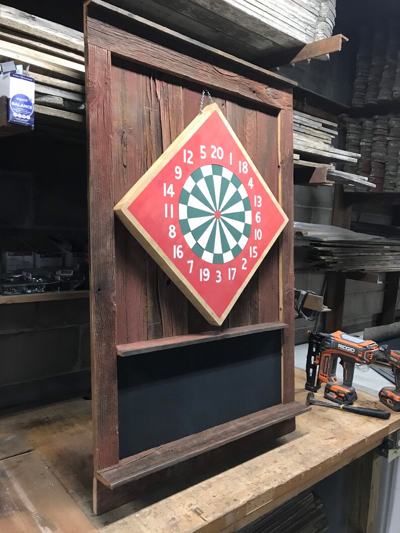 Rustic Dartboard Frame Barnwood Dartboard Display Chalkboard Etsy