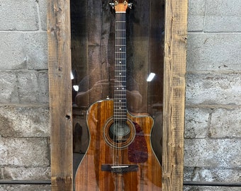 Rustic Guitar Shadow Box Display with Door, Reclaimed Wood Guitar Display, Mancave Decor, Cabin Decor, Lodge Decor, Music Room Decor