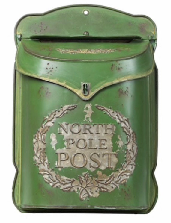North Pole Post Box Rustic Display Mailbox Tin Display Etsy