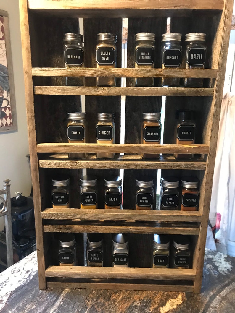 Rustic Mason Jar Spice Rack Display, Spice Rack, Mason Jars, Kitchen ...