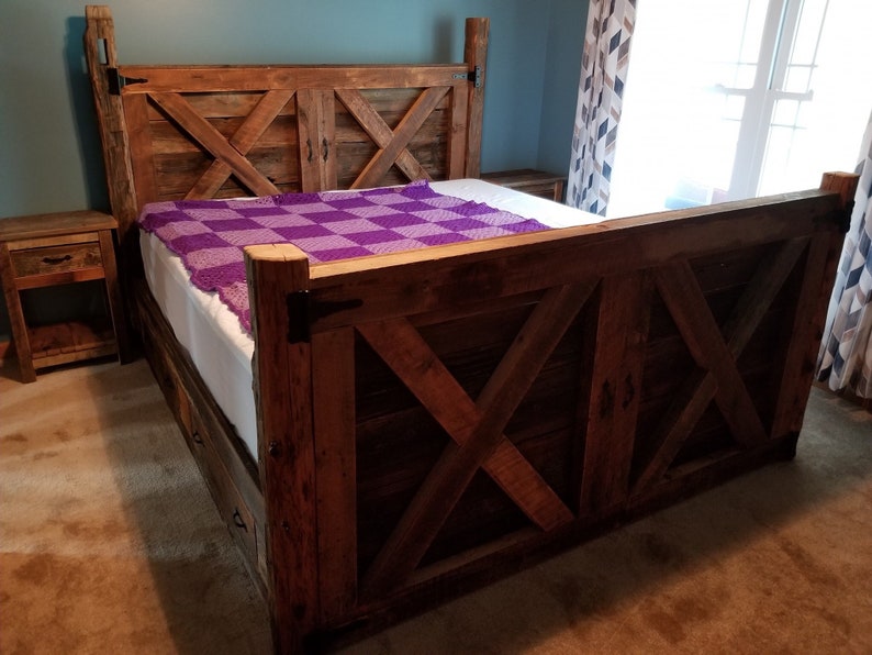 Reclaimed Rustic Barnwood Bed, Reclaimed Distressed Rustic Barnwood Furniture, Rustic Bedroom Furniture, Rustic Barnwood Headboard Footboard image 3