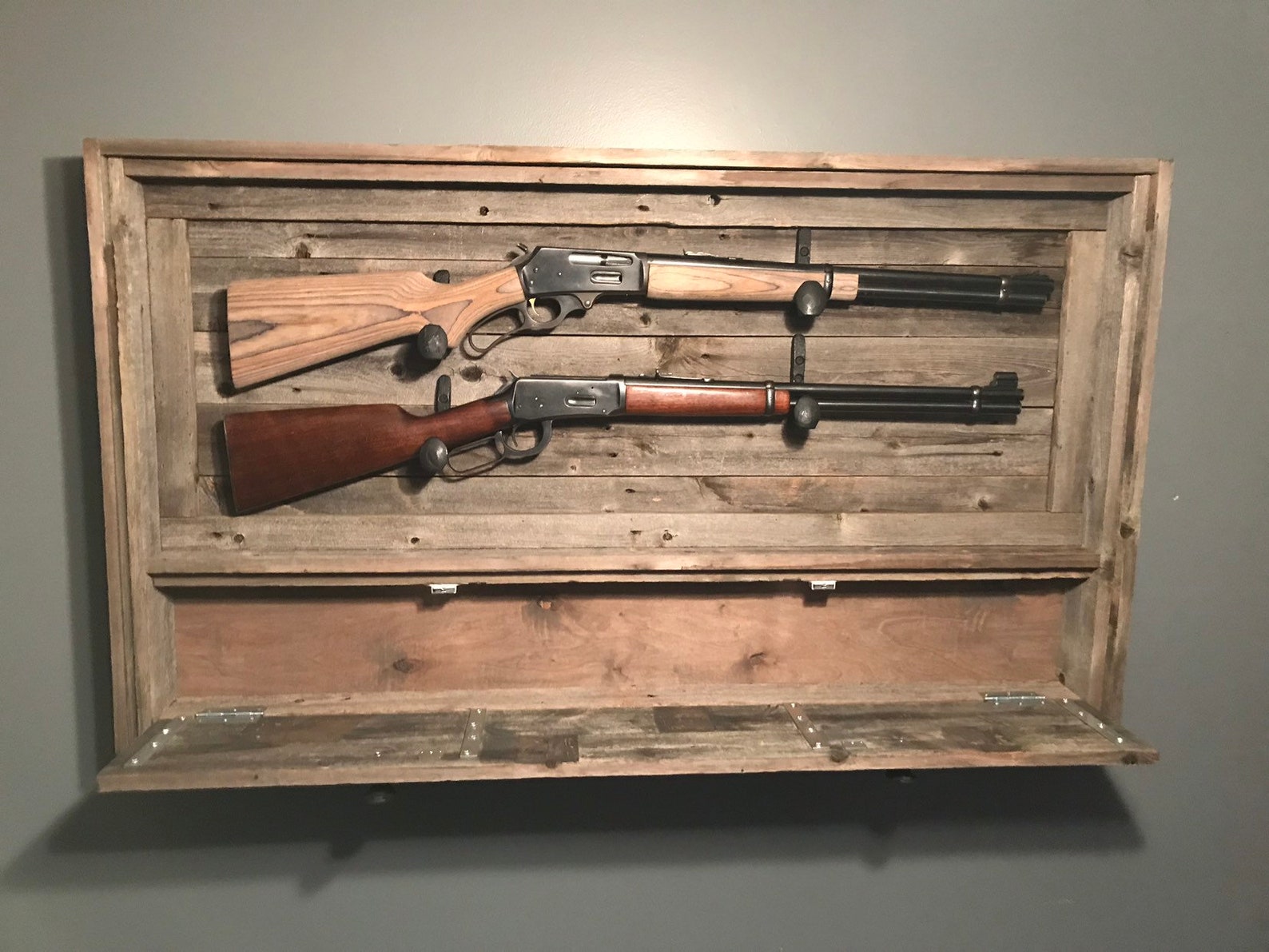 Rustic Dual Gun Rack W/ Ammo Storage Reclaimed Wood Gun Rack Etsy