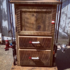 Reclaimed Rustic Barnwood Fishing Tackle Sotrage Cabinet, Reclaimed Primitive Farmhouse Rustic fishing storage Cabinet
