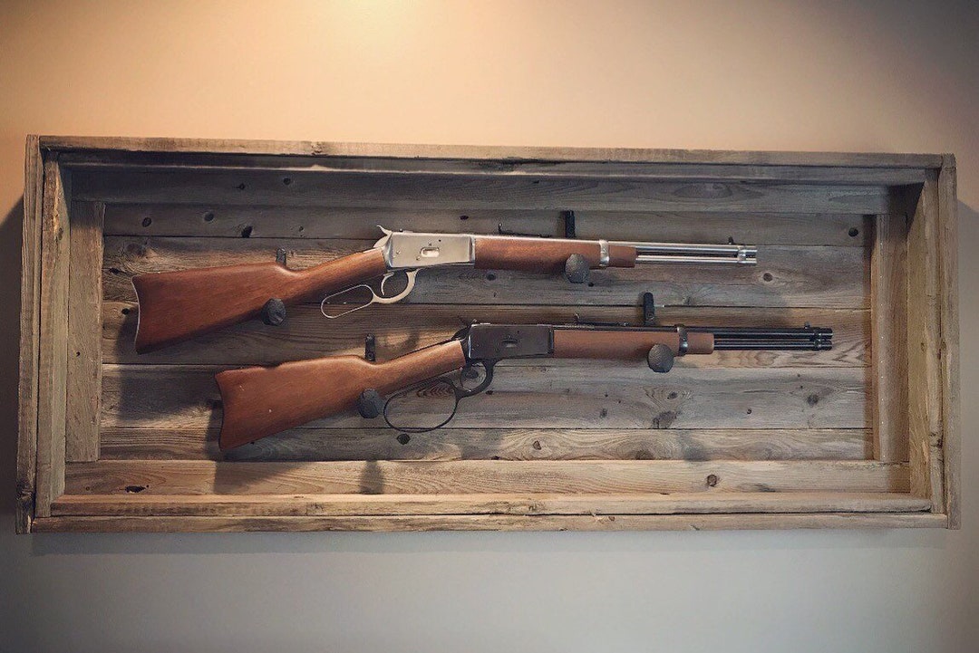Rustic Dual Gun Rack, Reclaimed Wood Gun Rack, Railroad Spikes Gun