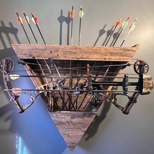 Rustic Reclaimed weathered Wood Bow & Arrow Display Rack, Mancave Cabin Display Decor, Bow Rack, Reclaimed Wood Bow and Arrow Rack