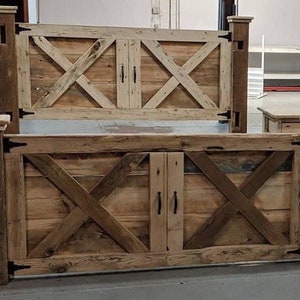 Reclaimed Rustic Barnwood Bed, Reclaimed Distressed Rustic Barnwood Furniture, Rustic Bedroom Furniture, Rustic Barnwood Headboard Footboard image 1