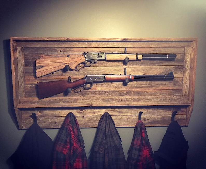 Rustic Gun Rack, Coat Rack, Hat Rack, Reclaimed Wood, Railroad Spikes ...