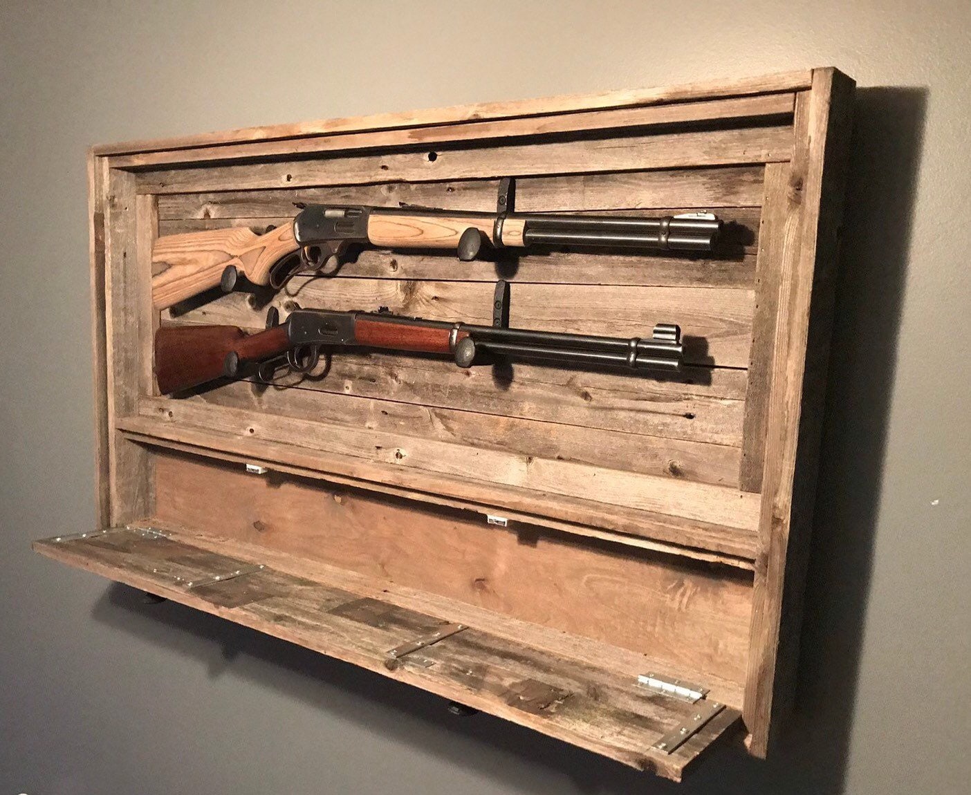 Rustic Dual Gun Rack w/ Ammo Storage Reclaimed Wood Gun Rack Etsy