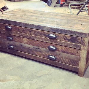 Rustic Barnwood Coffee Table, Faux Map Drawer Chest, Reclaimed Rough Sawn Barnwood Sofa Table,Reclaimed Barnwood Table Drawer Chest