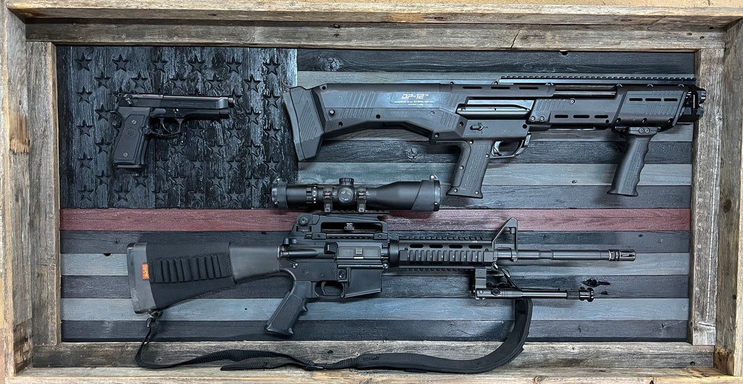 Rustic Flag Dual Gun Rack, Reclaimed Wood Rustic Flag Shadow Box Gun ...