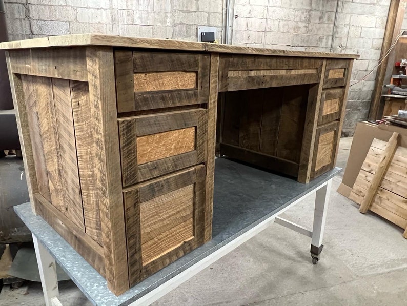 Reclaimed Barnwood Office Desk, Rustic 7-drawer Farmhouse Desk - Etsy