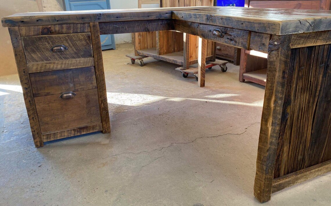 Reclaimed Rustic Barnwood Desk, Reclaimed Barnwood Office Desk ...