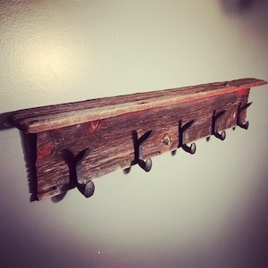 Railroad Spike Coat Rack, Reclaimed Barnwood Coat Rack, Rustic Coat Rack, Railroad Spike Hanging Hooks