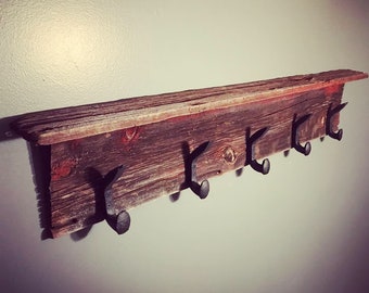 Railroad Spike Coat Rack, Reclaimed Barnwood Coat Rack, Rustic Coat Rack, Railroad Spike Hanging Hooks