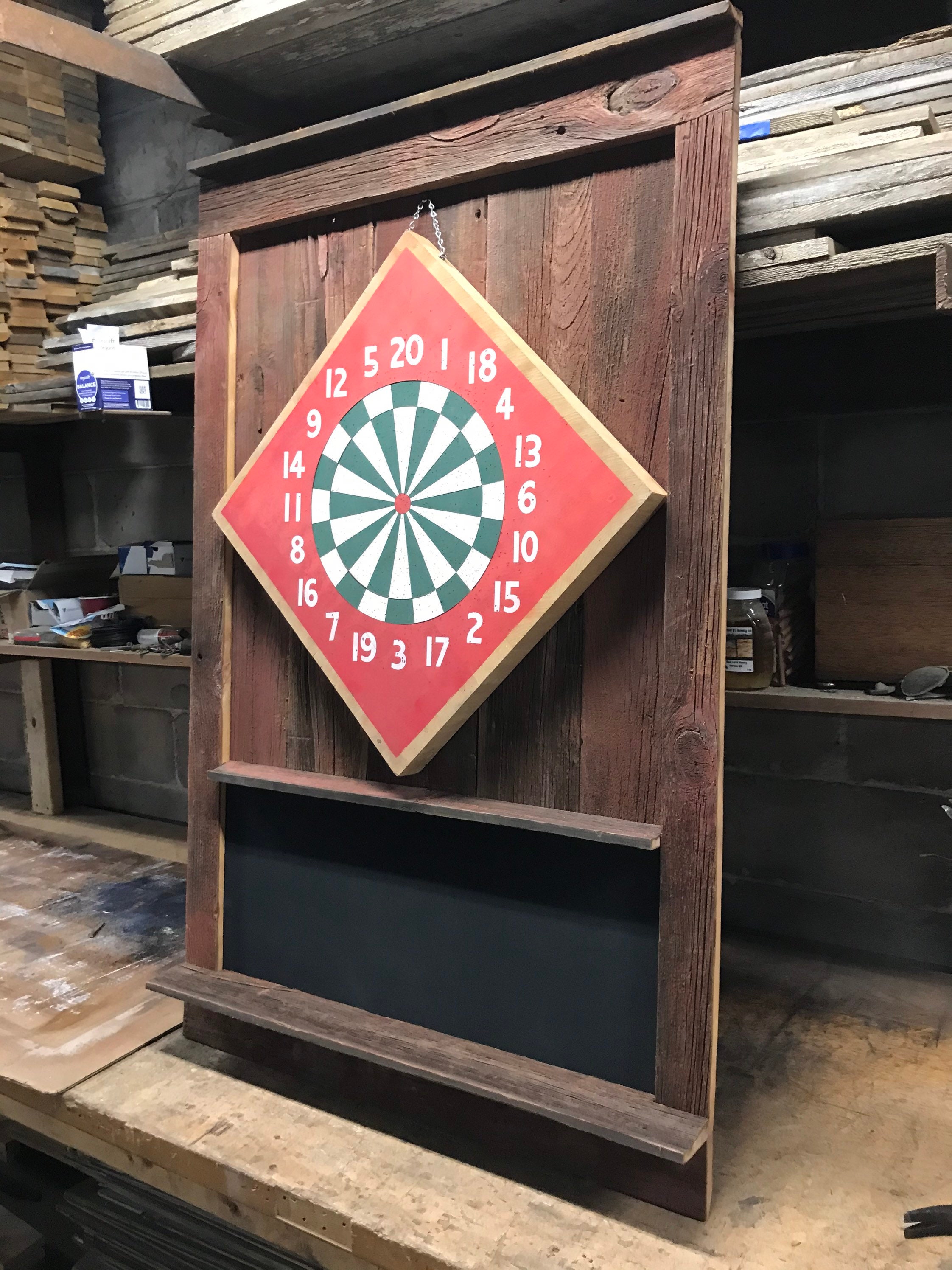 Rustic Dartboard Frame Barnwood Dartboard Display Chalkboard Etsy