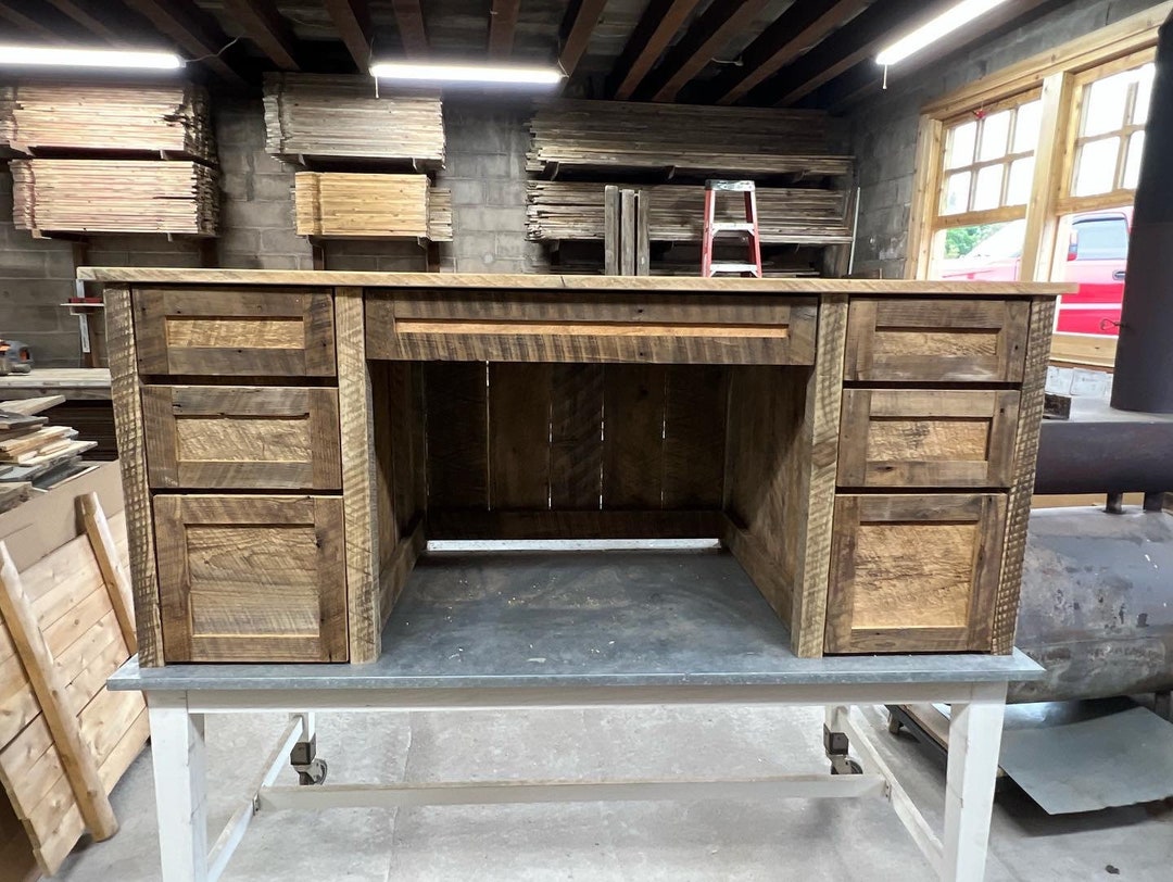 Reclaimed Barnwood Office Desk, Rustic 7-drawer Farmhouse Desk - Etsy