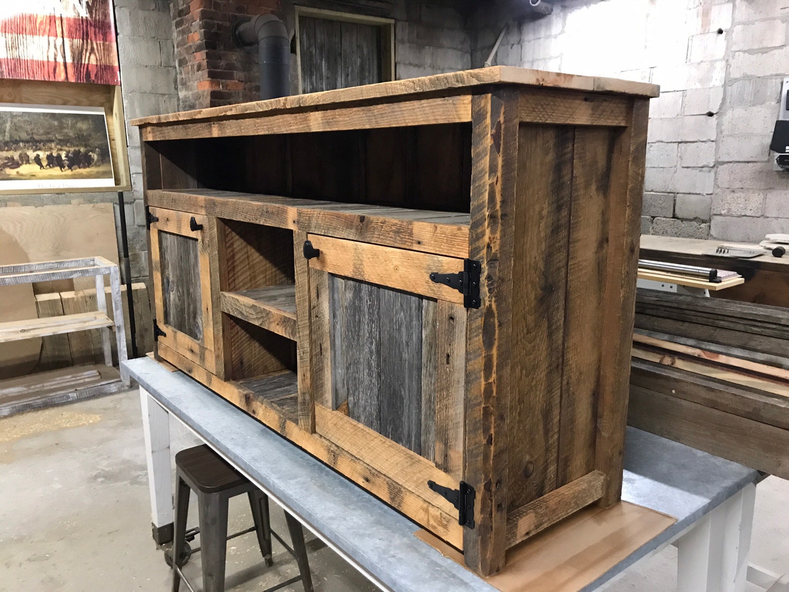 Reclaimed Rustic Barnwood TV Stand Reclaimed Barnwood TV Etsy