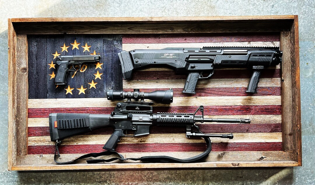 Rustic Flag Dual Gun Rack, Reclaimed Wood Rustic Flag Shadow Box Gun ...