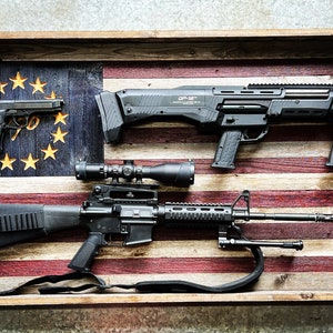 Rustic Flag Dual Gun Rack, Reclaimed Wood Rustic Flag Shadow Box Gun ...