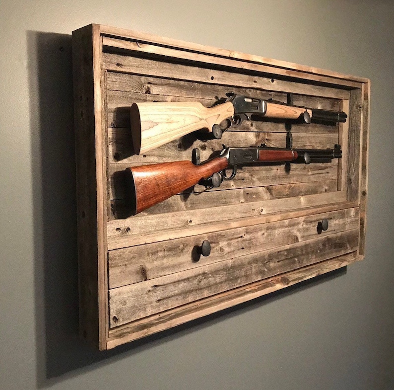 Rustic Dual Gun Rack W/ Ammo Storage Reclaimed Wood Gun Rack Etsy