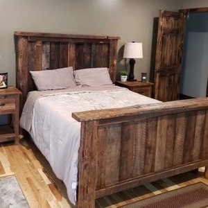 Rustic Barnwood Bedroom Set, Reclaimed Rustic Barnwood Bed, Barnwood Headboard, Barnwood Bedding