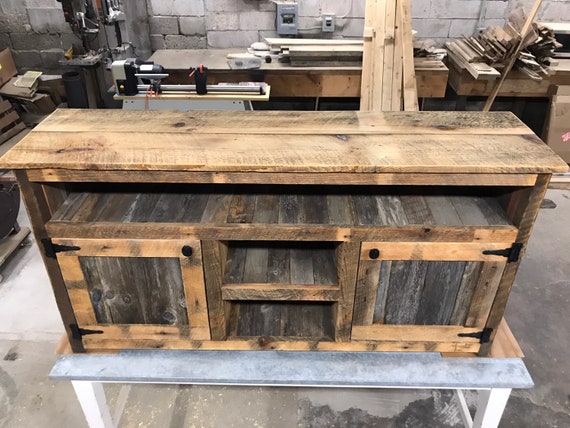 Reclaimed barnwood tv stand deals