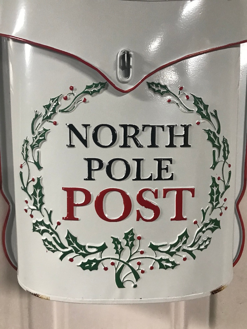 North Pole Post Box Rustic Display Mailbox Tin Display Etsy