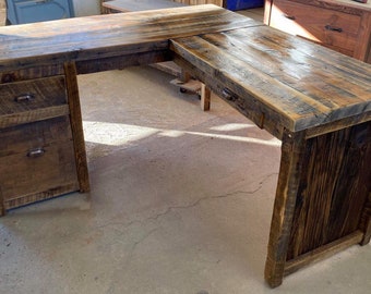 Reclaimed Rustic Barnwood Desk, Reclaimed Barnwood Office Desk, Reclaimed Primitive Farmhouse Rustic Desk