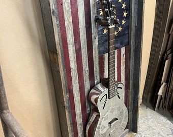 Rustic Flag Guitar Shadow Box Display, Reclaimed Wood Guitar Rustic Flag Guitar Shadow Box Display, Reclaimed Wood Guitar