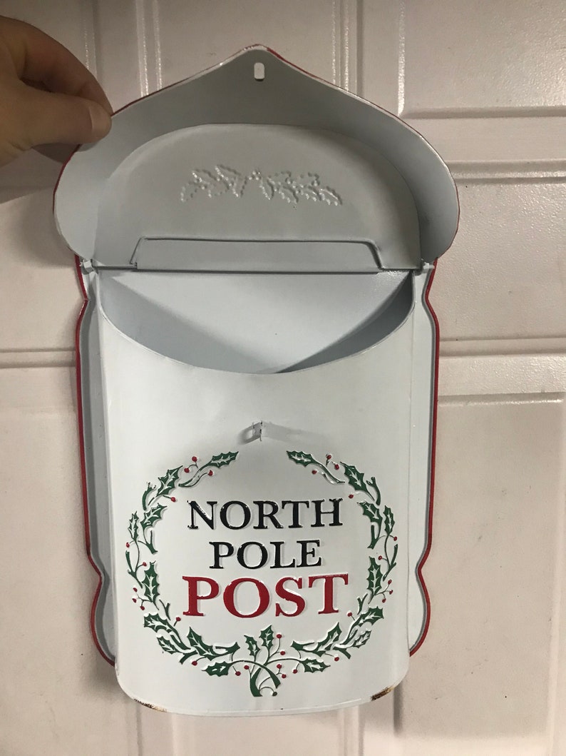 North Pole Post Box Rustic Display Mailbox Tin Display Etsy
