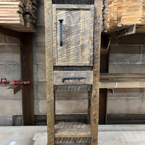 Reclaimed Rustic Barnwood Tall Cabinet Vanity, Reclaimed Barnwood Stationary, Reclaimed Primitive Farmhouse Rustic Bathroom  Cabinet Vanity