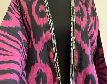 Handmade Ikat Robe: Bohemian Kimono Caftan, Traditional Jacket