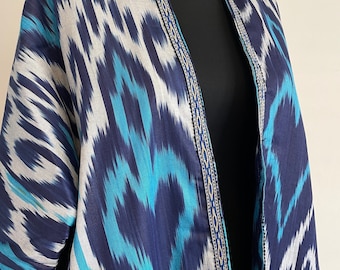 Handmade Ikat Robe: Bohemian Kimono Jacket
