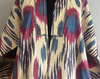 Handmade Ikat Robe: Bohemian Kimono Jacket, Medium/Large