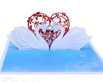 Couple on Bridge under Willowtree with Swan 3D Kirigami Pop-up Greeting Card